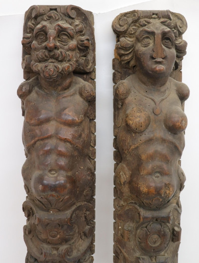 Pair Baroque Style Carved Walnut Pilasters 19th C
