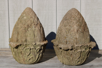 Image for Lot Pair NeoClassic Style Cast Cement Acorn Finials