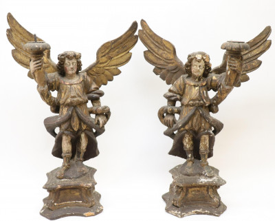 Image for Lot Pr Italian Baroque Pricket Candle Holders 17/18 C