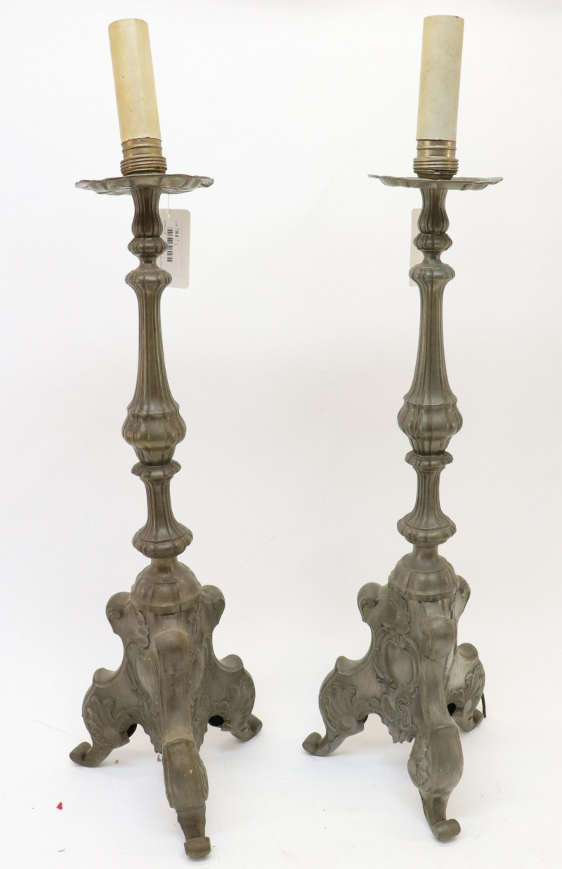 Pair of Baroque Style Repousse Candlesticks