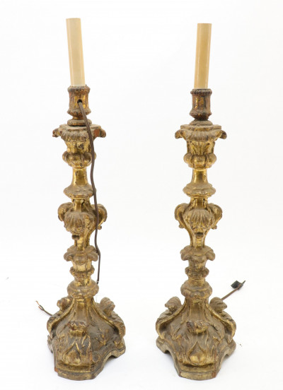 Image for Lot Pair Baroque Style Gilt Candlesticks 19th/20th C