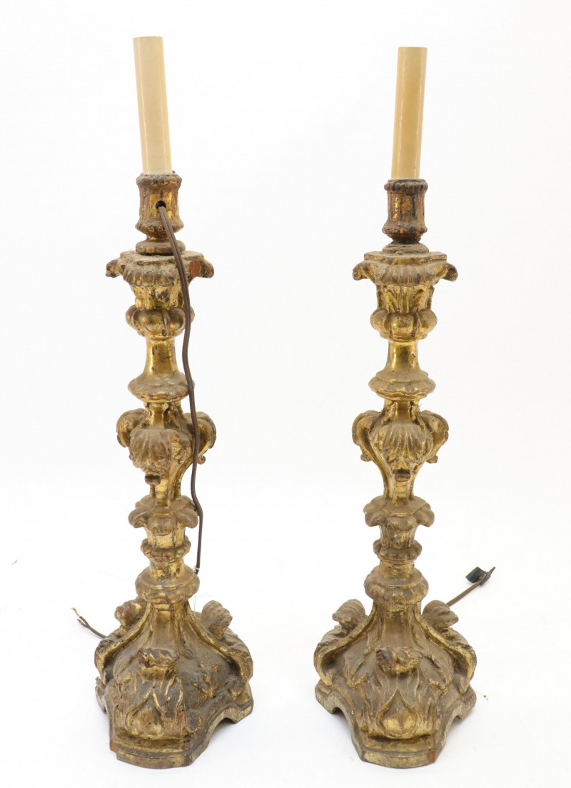 Pair Baroque Style Gilt Candlesticks 19th/20th C