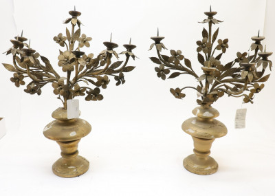 Image for Lot Pair Baroque Style Gold/ Wrought Iron Candelabra