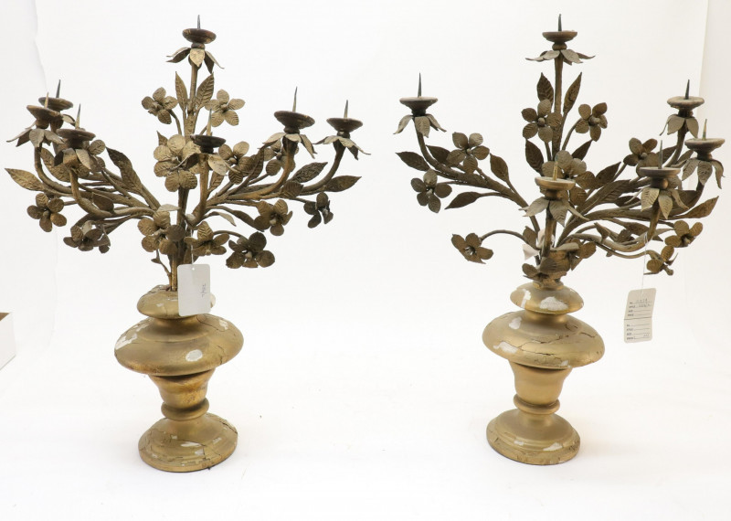 Pair Baroque Style Gold/ Wrought Iron Candelabra