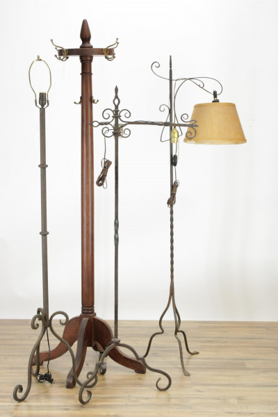 Image for Lot 3 Wrought Iron Floor Lamps Coat Tree
