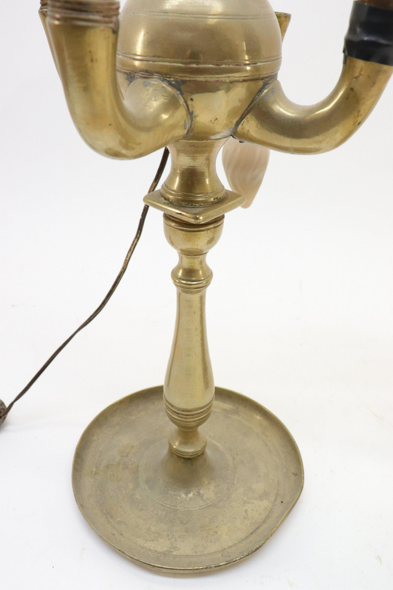 Two Baroque Style Brass Oil Lamps