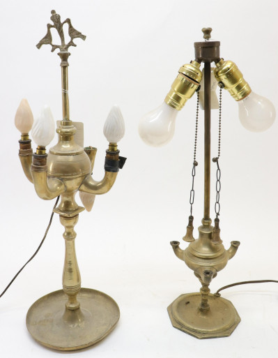 Image for Lot Two Baroque Style Brass Oil Lamps