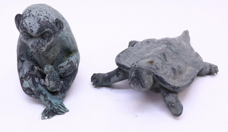Two Chinese Patinated Metal Clad Garden Animals