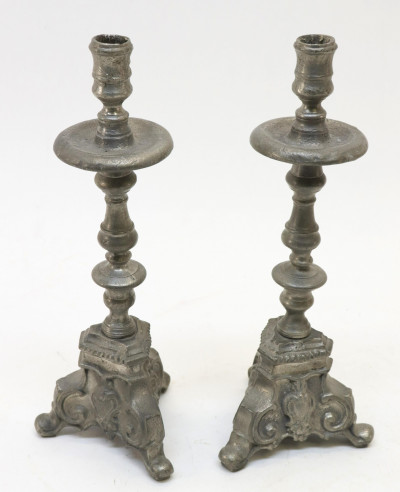 Image for Lot Pair Italian Baroque Style Pewter Candlesticks