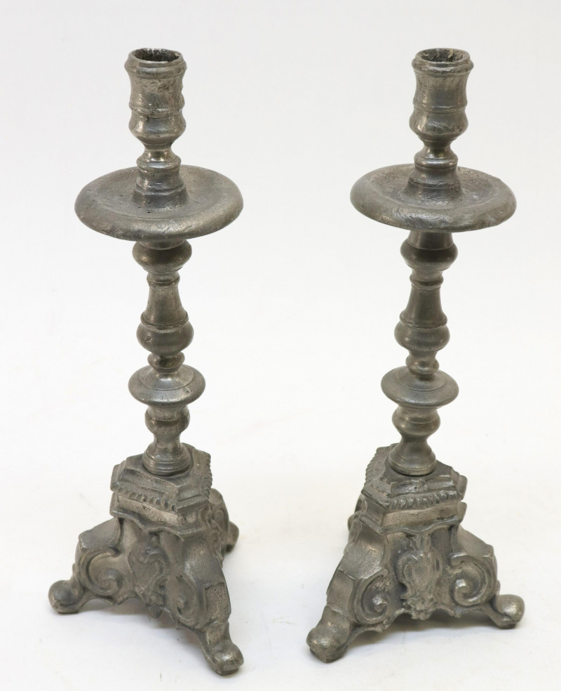 Pair Italian Baroque Style Pewter Candlesticks