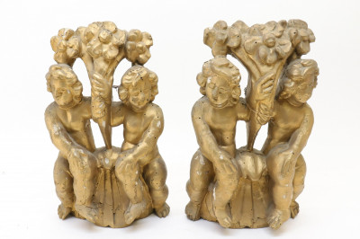 Image for Lot Pair Continental Double Cherub Wall Brackets
