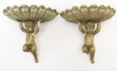 Image for Lot Pair Rococo Style Bronze Figural Wall Brackets