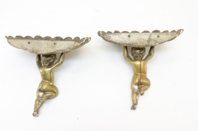 Pair Rococo Style Bronze Figural Wall Brackets