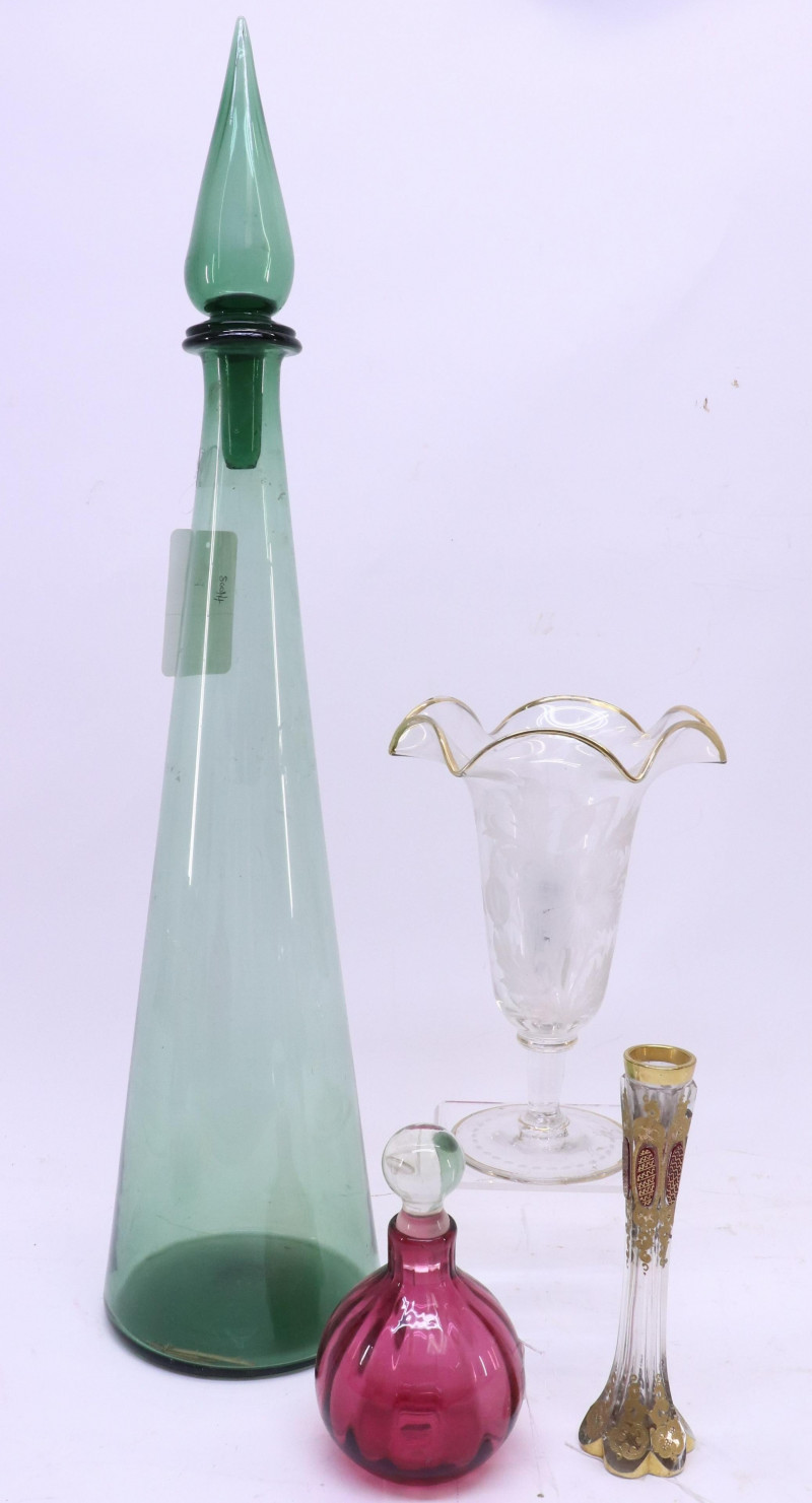 3 Bohemian Glass Items Blenko Glass Jar