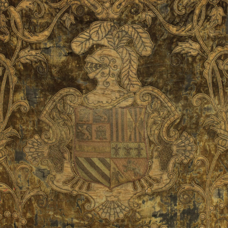 Rococo Embroidered Velvet Armorial Panel 18th C