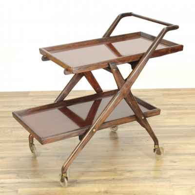 Image for Lot Mid Century Walnut Stained TwoTier Serving Cart