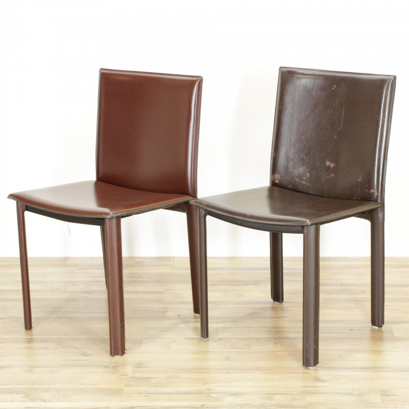 6 Filippo Sibau Burgundy Leather Dining Chairs