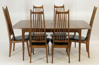 Image for Lot Mid Century Modern Walnut Table Chairs