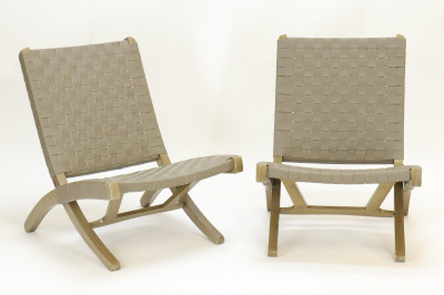 Image for Lot Pr Contemporary Green/Leather Folding Chairs