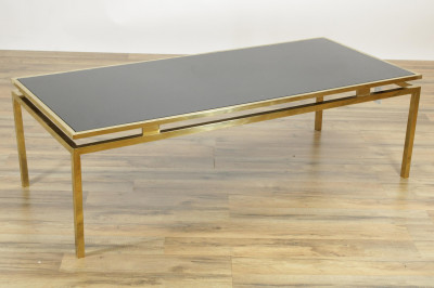 Image for Lot 1970's Brass Smoked Glass Coffee Table