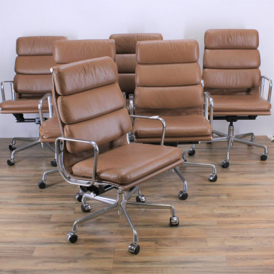 Image for Lot Set of 6 Eames Leather Executive Chairs
