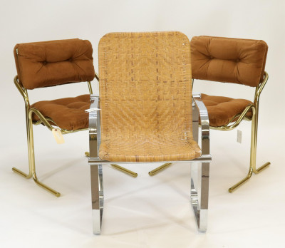 Image for Lot Pr Monsanto Brass Side Chairs Woven Armchair