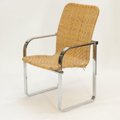 Pr Monsanto Brass Side Chairs Woven Armchair