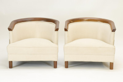 Image for Lot Pair Mid Century Walnut Club Slipper Chairs