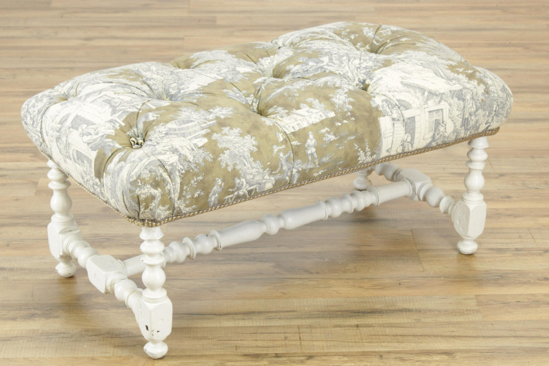 19th C Toile Upholstered Bench