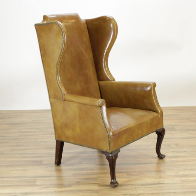 Image for Lot Queen Anne Style Wing Chair L19thE 20th C