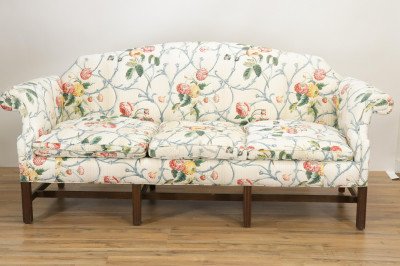 Image for Lot George III Style Mahogany Camelback Sofa