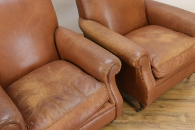 Pair Marks Spencer Brown Leather Club Chairs