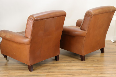 Pair Marks Spencer Brown Leather Club Chairs