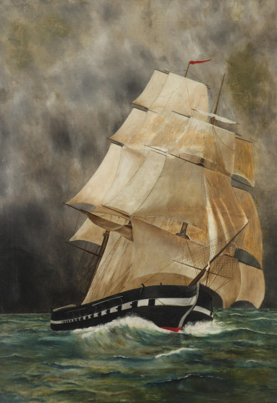 Image for Lot HM Higgs Sailing Ship in Rough Weather O/C