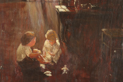 Unknown Artist Children in Sunlit Interior O/P