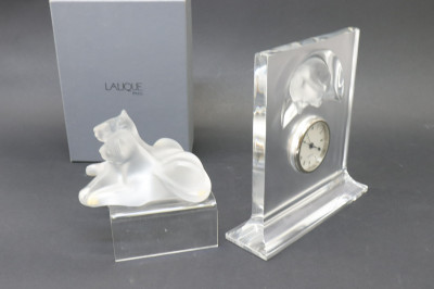 Lalique Tambwee Cubs and Curious Cat Desk Clock