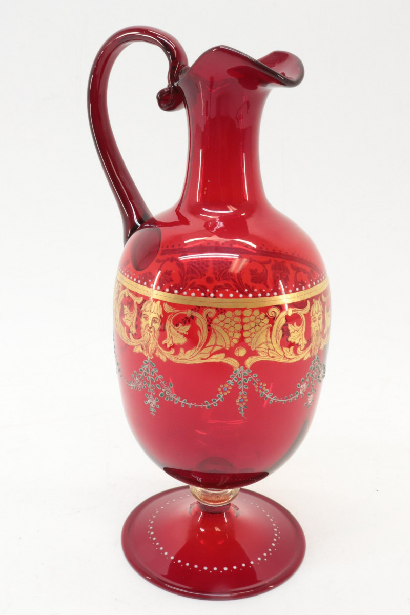 Bohemian Cranberry Pitcher and Wine Glasses