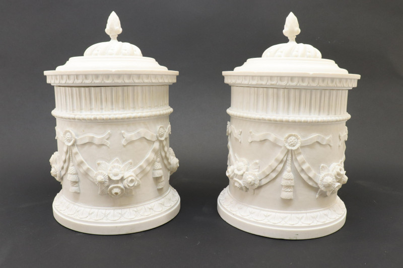 Pair of Neoclassical Style Alabaster Covered Jars