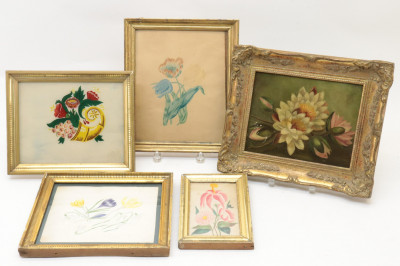 Image for Lot 5 Floral Reverse Paintings W/C Pastels