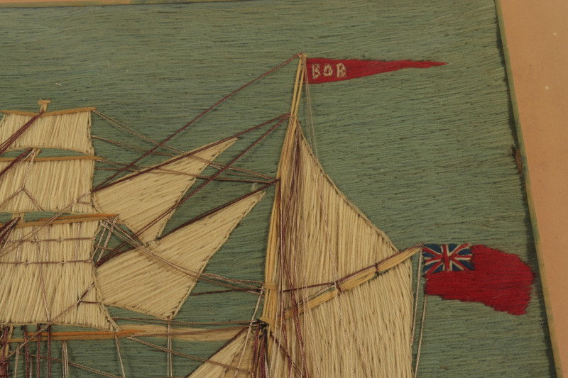 Folk Art Stitch Work Ship with British Flag