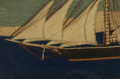 Folk Art Stitch Work Ship with British Flag