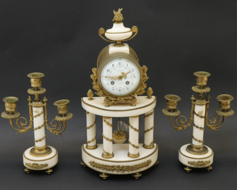 Louis XVI Style Gilt Bronze Marble Clock Set 19