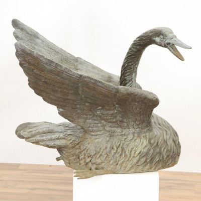 Metal Swan Outdoor Fountain likely bronze