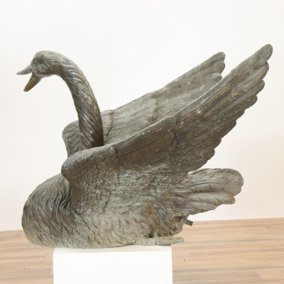 Metal Swan Outdoor Fountain likely bronze