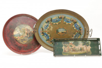 Image for Lot 3 French Tole Trays railroad train ships