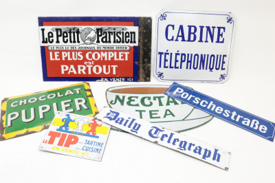 Image for Lot 7 Enameled Metal Signs French English German