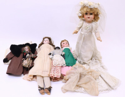 Image for Lot 6 Dolls incl bisque head black doll