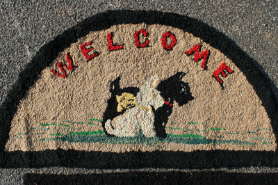 Image for Lot Three Vintage Rugs: 'Welcome' Scottie Dogs; House