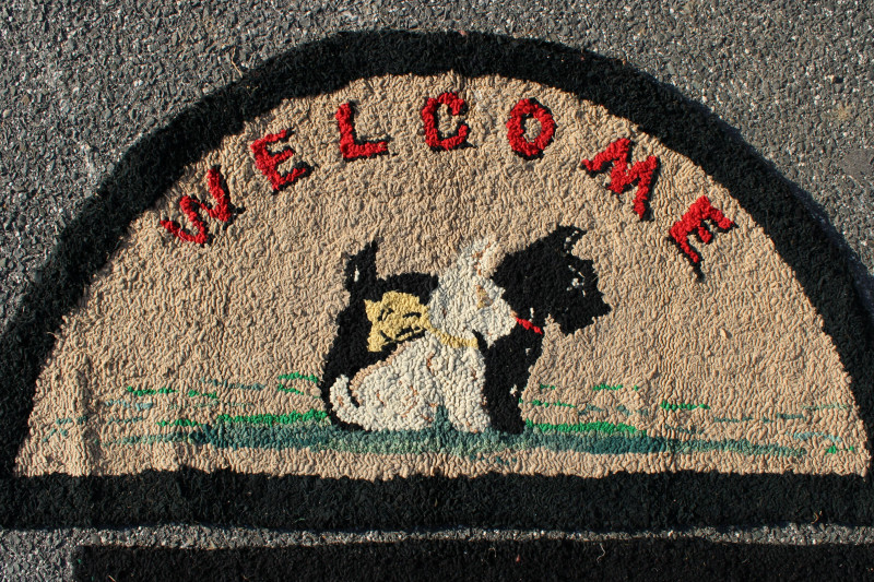 Three Vintage Rugs: 'Welcome' Scottie Dogs; House