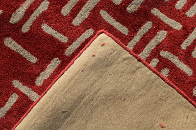 Modern Red and White Wool Carpet 8' x 10'